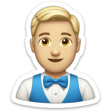 white jehovahs witness with very short hair wearing a blue bow tie sticker