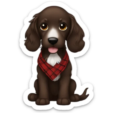 Black Chocolate brown colored doodle with a red and black flannel hankerchief sticker