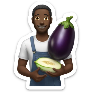 A black man holding an eggplant sticker
