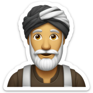 homme peau matte avec une très longue barbe noir et un turban à carreaux blancs sticker