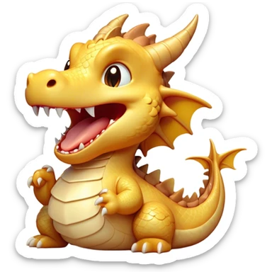 Cinematic Cute Yawning Dragon Portrait Emoji, Head tilted slightly with a dramatic, wide-open yawn, showcasing a soft, lustrous scaled body with gently drooping fins and half-closed, drowsy eyes, Simplified yet irresistibly adorable features, highly detailed, glowing with a soft, cozy mythical glow, high shine, relaxed yet expressive, stylized with a dash of fantastical charm, soft glowing outline, capturing the essence of a sleepy yet affectionate dragon that seems ready to stretch out and rest in its enchanted lair! sticker
