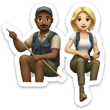 Blonde woman and brown hair man fishing  sticker