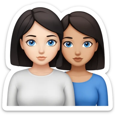 Two girl friends standing together. One has short black hair and blue eyes and the other girl is curvy and has brown hair and blue eyes sticker
