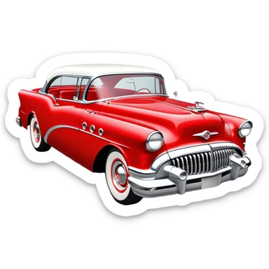 hot rod inspired by a 1956 Buick Century, vibrant color scheme, classic red with chrome and whitewall tires sticker