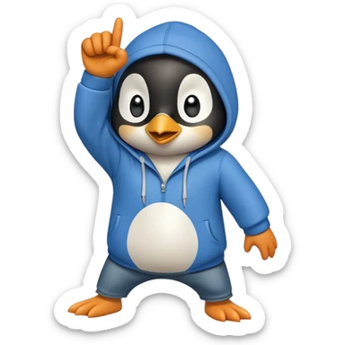 determined anthropomorphised penguin in a hoodie and jeans with fist raised, energetic pose sticker