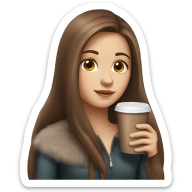 white girl with brown long hair and a hot chocolate sticker