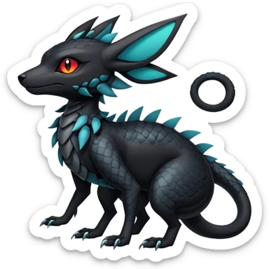 Sophisticated Modern Gothic Gloomy Futuristic Scaly Cyber-Salandit-Umbreon-Litten-Hybrid (Full body) sticker