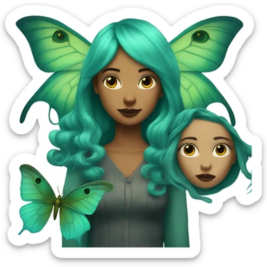 A teal hair woman half human and half luna moth sticker