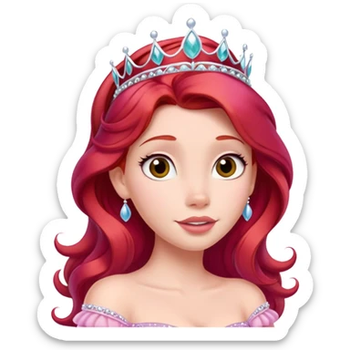 Disney human Ariel with red hair wearing a pink princess dress and tiara sticker