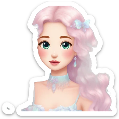 Dreamy pretty VOGUE elegant kawaii shiny blushing shy pastel lady pastelcore kawaii beautiful hair fairycore cottagecore jewels trending aesthetic sticker