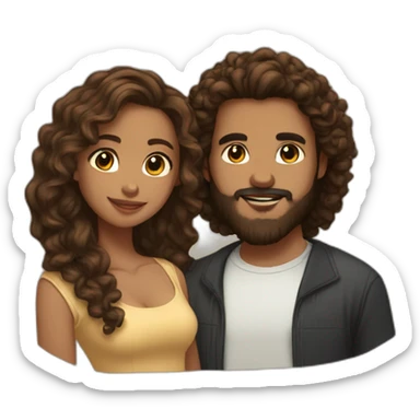 light brown skin girl with long curly brown hair and her boyfriend with light skin and black beard sticker