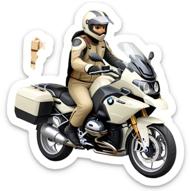 BMW RT1200 LC touring motorcycle with rider on open road in a forest with easter eggs sticker