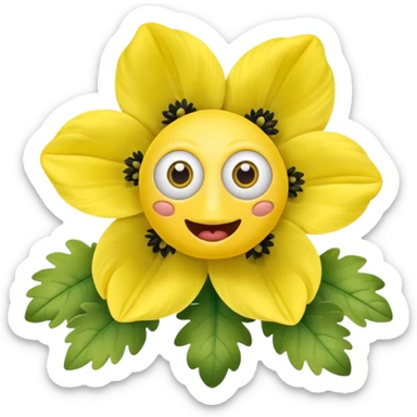 five leaved yellow anemone eyes mouth sticker