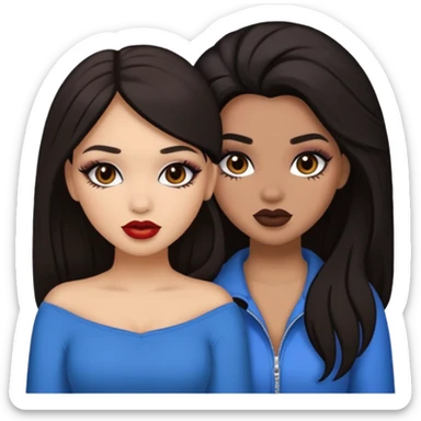 Boujy baddie best friends, trendy heavy makeup both dark hair one light skinned and one light brown  sticker