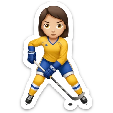 Girl hockey player with yellow jersey full body brunette sticker