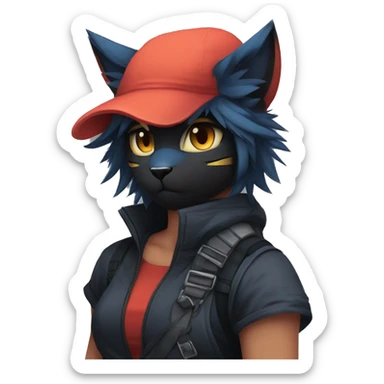 Edgy Shy Anthro Ninja cool pretty dark Litten-Pokémon-cat-fursona-animal techwear sticker