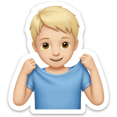 child dressing themselves, putting on a shirt, cheerful and independent sticker