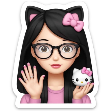 Nails cute hello kitty wear glasses black long  hair sticker