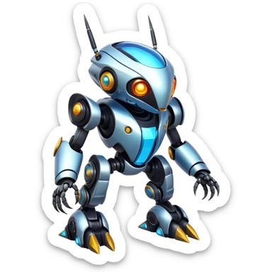 Shiny Epic Edgy Cool Colorful Vibrant Modern Futuristic Robot-Vernid-Protogen-creature-animal, full body  sticker