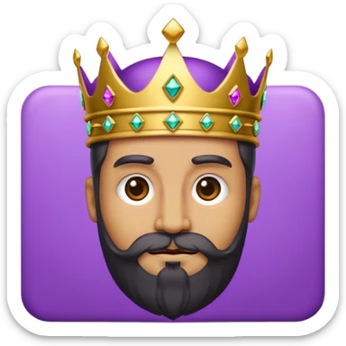 Create a cartoon-style emoji of Baltasar, one of the Three Wise Men. Only show his face and crown. He is older, with a black beard, and a purple and gold jeweled crown. Express warmth and wisdom. Colorful and simple, suitable as an emoji. sticker