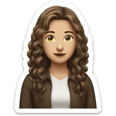 Create a series of picture where a brown haired girl some with straight and some with curly long hair reading  sticker