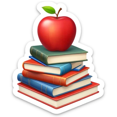 A stack of textbooks with an apple on top sticker