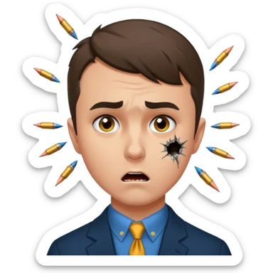 Charlie kirk with bullet hole on neck and scared expression  sticker