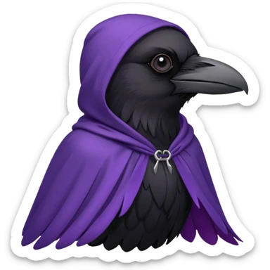 black realistic raven wearing a purple hooded cloak sticker