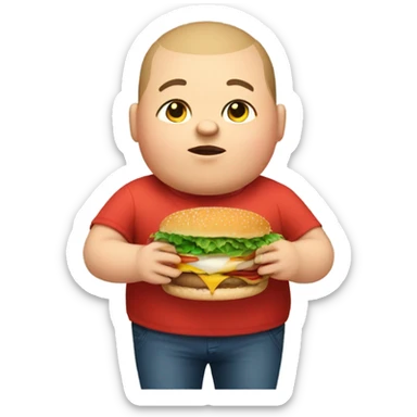 Fat kid with a buzzcut holding a burger sticker
