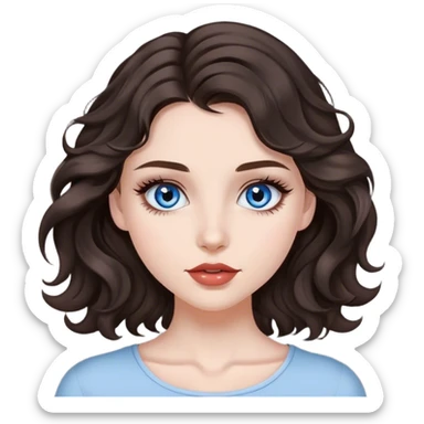 Blue/grey eyed girl with dark brown wavy hair very pretty beautiful lashes and pretty lips  sticker