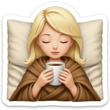 Blonde girl inside a blanket sipping coffee eyes closed sticker