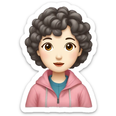 korean ajumma with permed hair wearing outdoor clothes sticker