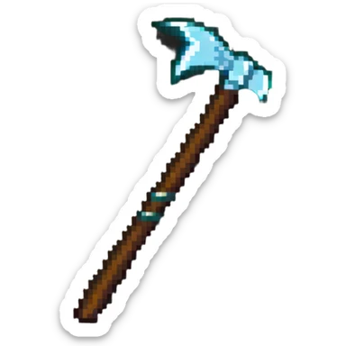 pixelated Minecraft diamond pickaxe with brown handle sticker