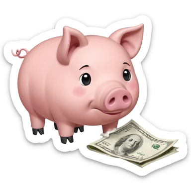 A pig with a rolled up dollar bill held to his nose looking down at a small pile of flour  sticker