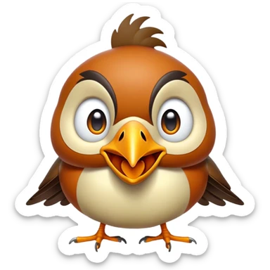 Cinematic Comical Robin Portrait Emoji, Head tilted dramatically with an exaggeratedly shocked expression, featuring a petite, vibrant form with wide, comically expressive eyes full of playful disbelief and a subtly animated beak, Simplified yet hilariously expressive features, highly detailed, glowing with a slightly sassy glow, high shine, dramatic yet playful, stylized with an air of cheeky woodland mischief, soft glowing outline, capturing the essence of a meme-worthy robin that looks ready to side-eye its way into viral fame! sticker