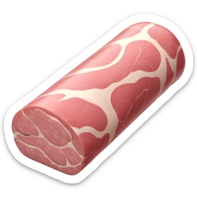 realistic pork tenderloin, whole boneless, long tapered curved, soft pink, smooth, fine muscle grain, minimal marbling, clean, moist, no cutting board, knife, garnish, or faces, clean 3D, soft lighting, transparent background, emoji scale sticker