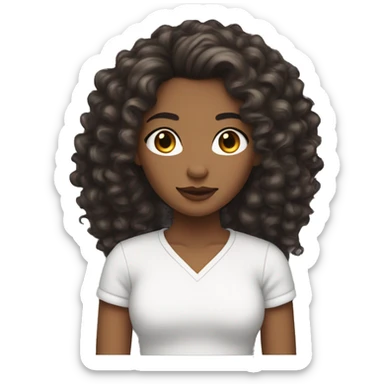 woman light brown skin long raven curly hair thick brows teenager sticker