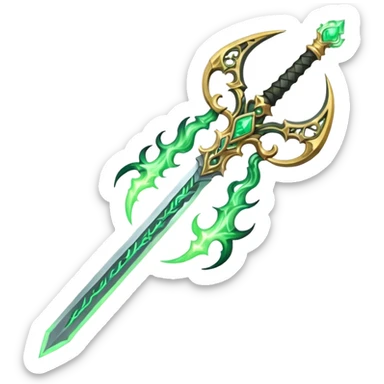 magical greatsword with a Eldritch green fire powers in it sticker