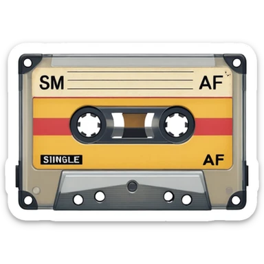 Isolated, rendering, vintage style music cassette tape, vintage appearance white label that reads "single AF" on the front of cassette  sticker