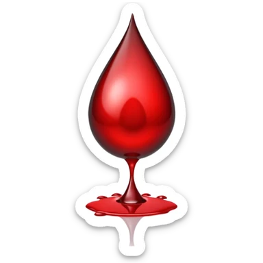 single blood drop emoji sculpted from dark liquid metal, glossy surface, dramatic reflections, futuristic minimal 3D style, isolated on white sticker