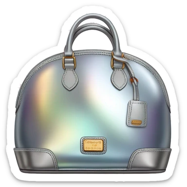 Realistic silver iridescent dome shaped Dooney and Bourke satchel purse isolated.  sticker