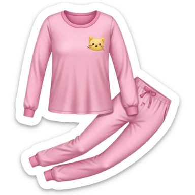  pink ozy two-piece pajama set with a soft fabric texture, long-sleeve top and pants, cute and comfy design, folded or on a hanger, pastel tones, realistic style, isolated on transp sticker