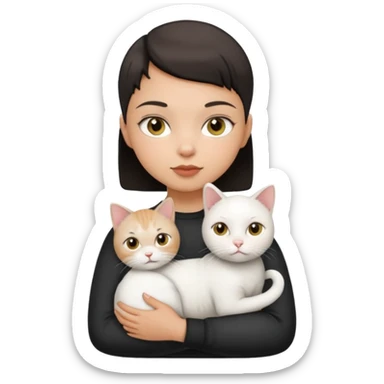 HAZEL EYES BLACK BLACK BUZZ CUT LIGHT SKIN ROUND FACE GIRL holding white cat sticker