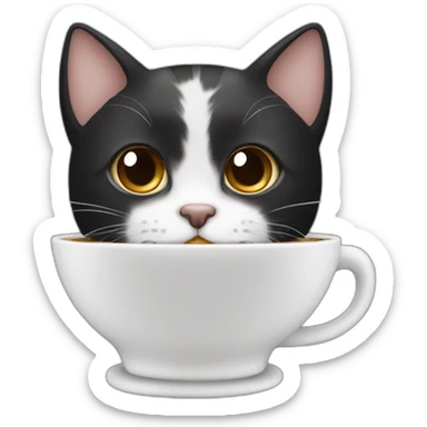 Gato cara negra cuerpo blanco con cafe sticker
