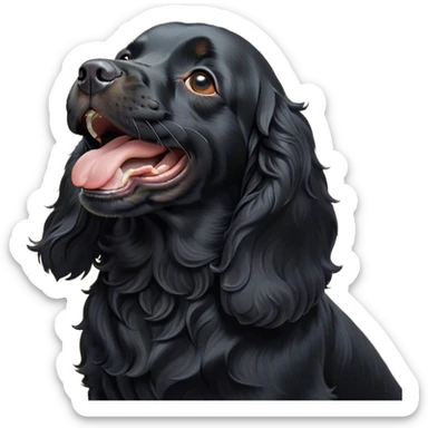 Cinematic Cute Yawning Black Cocker Spaniel Portrait Emoji, Head tilted slightly with a dramatic, wide-open yawn, showcasing a sleek black coat with subtle tan highlights, floppy ears slightly drooping, round dark eyes barely open in drowsy contentment, Simplified yet irresistibly adorable features, highly detailed, glowing with a soft, cozy glow, high shine, relaxed yet expressive, stylized with a touch of whimsy, bright and endearing, soft glowing outline, capturing the essence of a sleepy yet affectionate companion, so drowsy it feels like it could stretch out of the screen and curl up for a nap! sticker