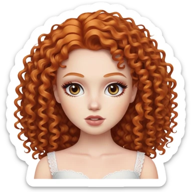 ginger curly hair, pretty eyes, pale skin, pretty makeup, pretty bratz baddie sticker
