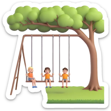 A person pushing a swing with a child sitting on it, outdoors, under a tree, in daylight. The swing is moving back and forth. Focus on the motion of swinging and the person gently pushing it sticker