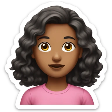 realistic portrait of girl with wavy black hair wearing a pink top sticker