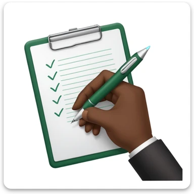 hand with dark green and white pen writing on white paper, no emojis sticker