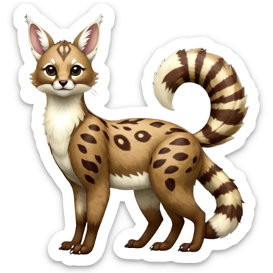 Colorful dark realistic chocolate-brown tropical beige fur glorious divine exotic cute cool beautiful shiny beautiful fantasy-Furret-Eevee-caracal-civet-genet-sergal-vernid-Cacomistle-oncilla-animal-Fakémon-hybrid-fursona with white deer-spots pattern markings (full body) sticker